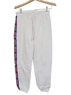 Pony White Sweatpants with Blue & Orange Side Logo Tape